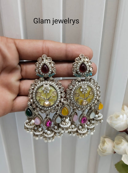 Multi Color Antique Gold Bollywood Hooda Indian Earrings