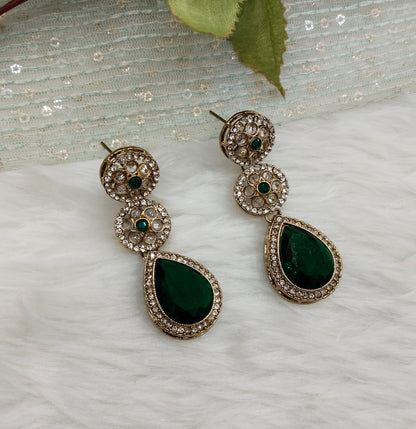 Green Antique Gold Bollywood Salt Indian Earrings