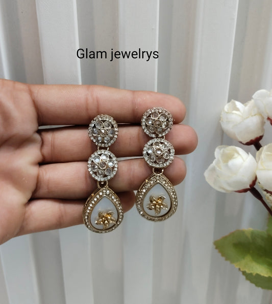 White Antique Gold Bollywood Salt Indian Earrings