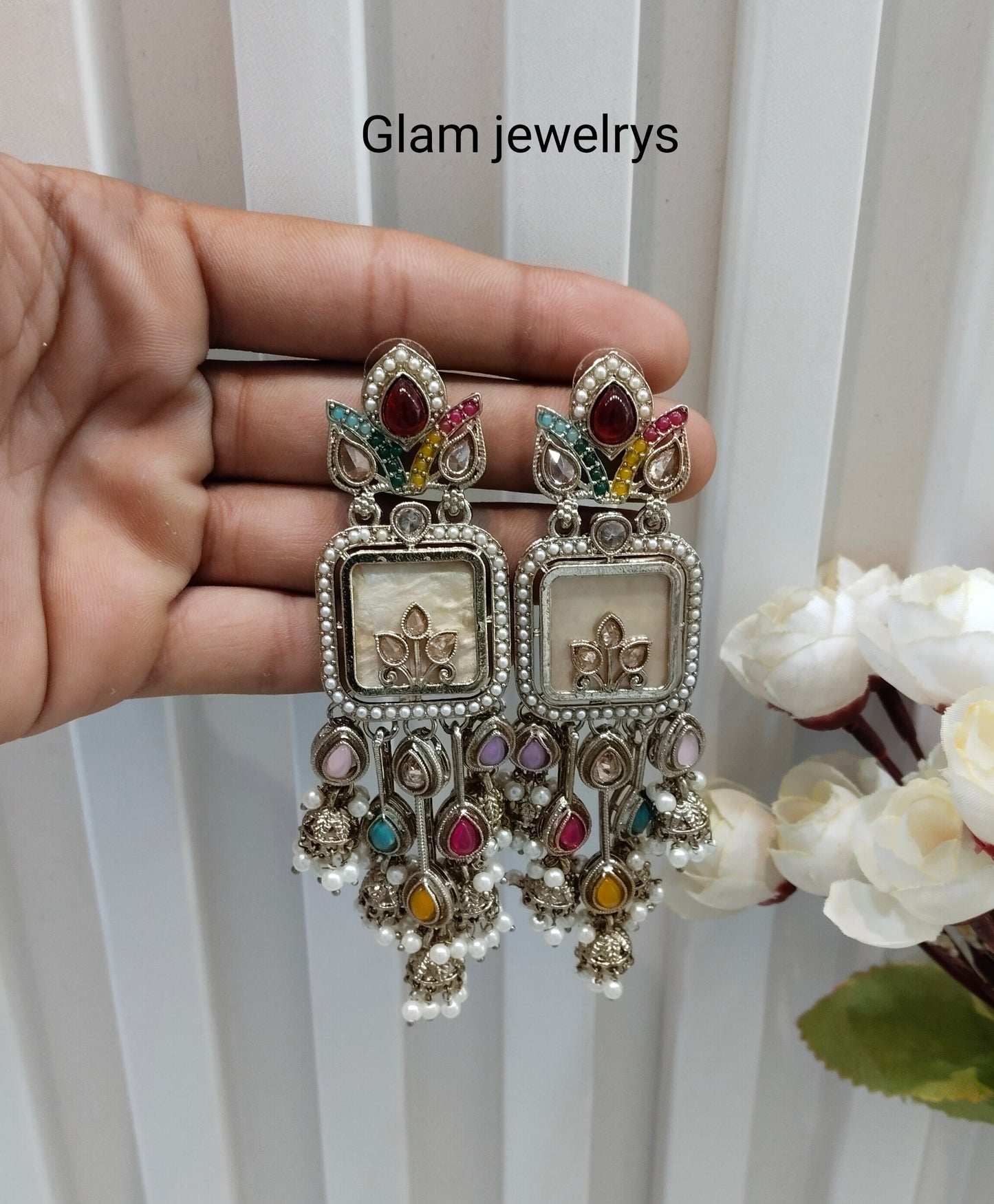 Multi Color Antique Gold Bollywood Dhoni Indian Earrings