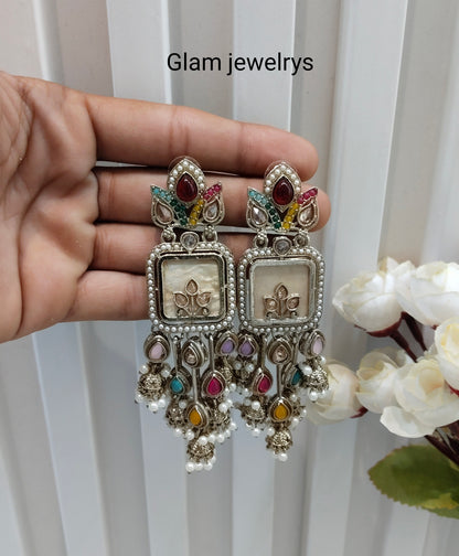 Multi Color Antique Gold Bollywood Dhoni Indian Earrings