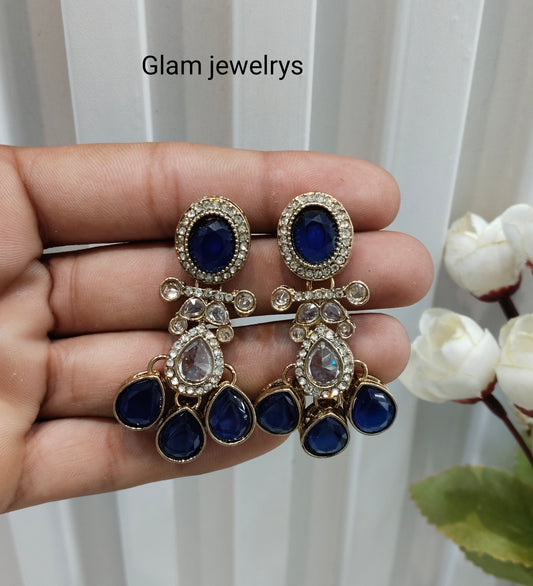 Blue Antique Gold Bollywood Salt Indian Earrings