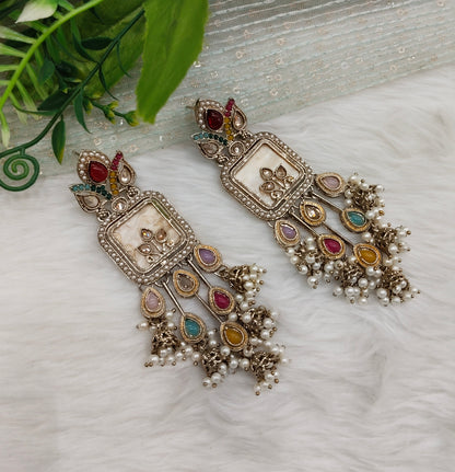 Multi Color Antique Gold Bollywood Dhoni Indian Earrings