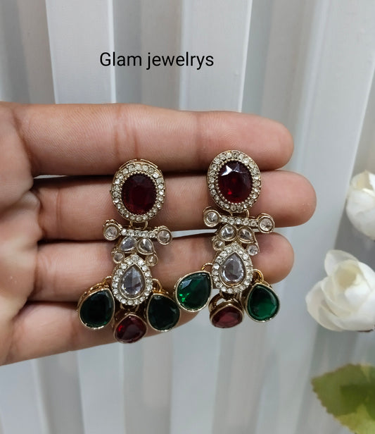 Ruby Green Antique Gold Bollywood Salt Indian Earrings
