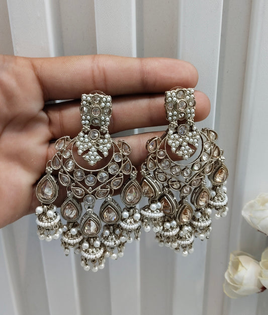 White Antique Gold Bollywood Hooda Indian Earrings