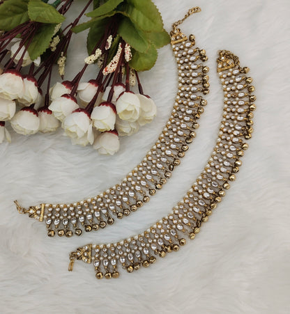 Antique Gold Anklets Jhanjar Payal Indian Jewellery  Set
