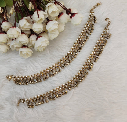 Antique Gold Anklets Jhanjar Payal Indian Jewellery  Set