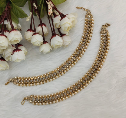 Antique Gold Anklets Jhanjar Payal Indian Jewellery  Set