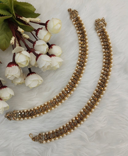 Antique Gold Anklets Jhanjar Payal Indian Jewellery  Set