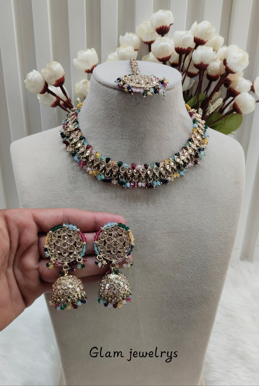 Multi Color Antique Gold Necklace Indian Jewellery Naman Set