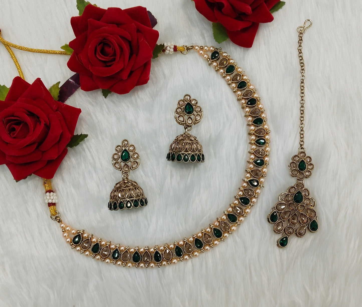Green Antique Gold Necklace Indian Jewellery Nitish Set