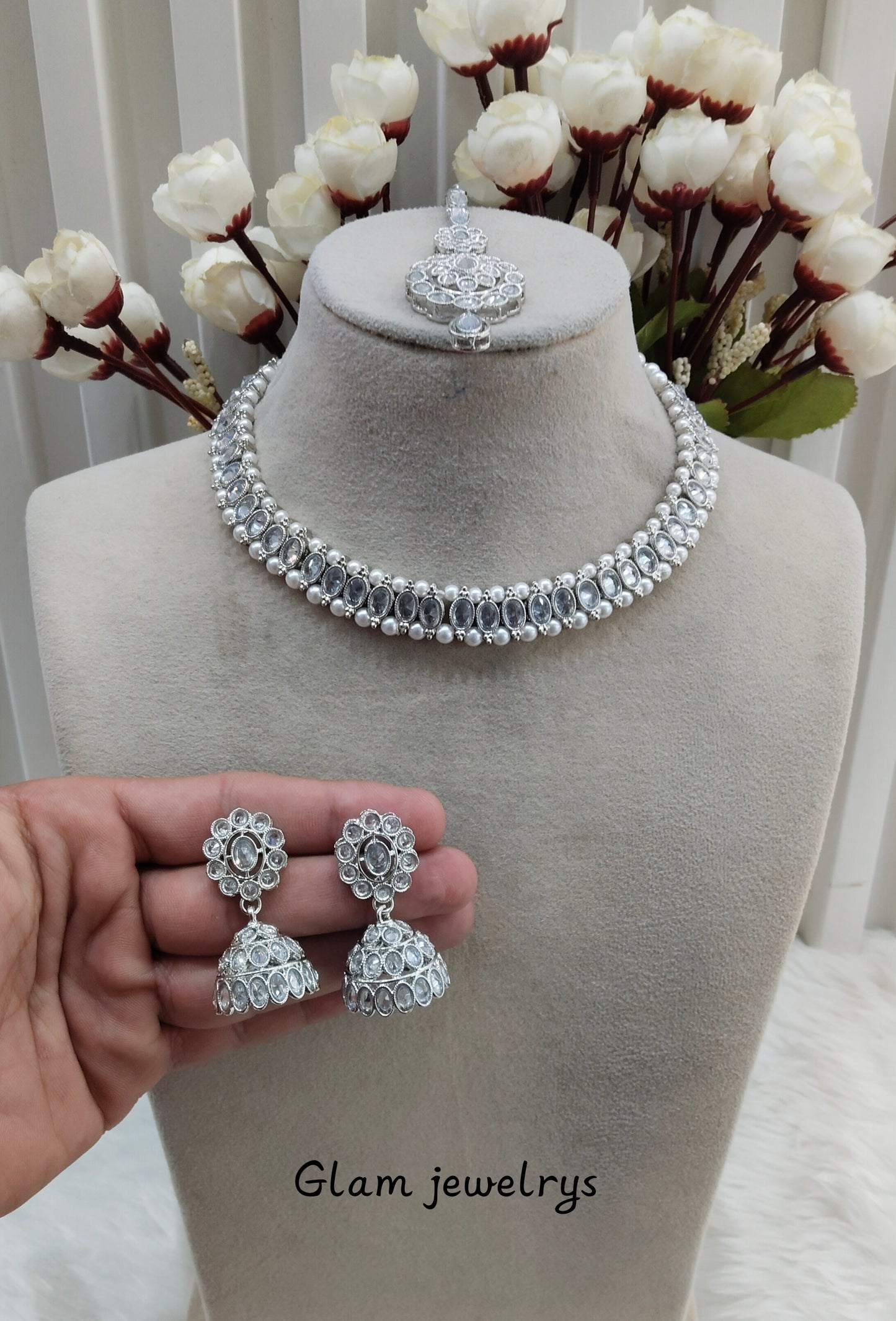 Silver White Necklace Indian Jewellery Nitish Set