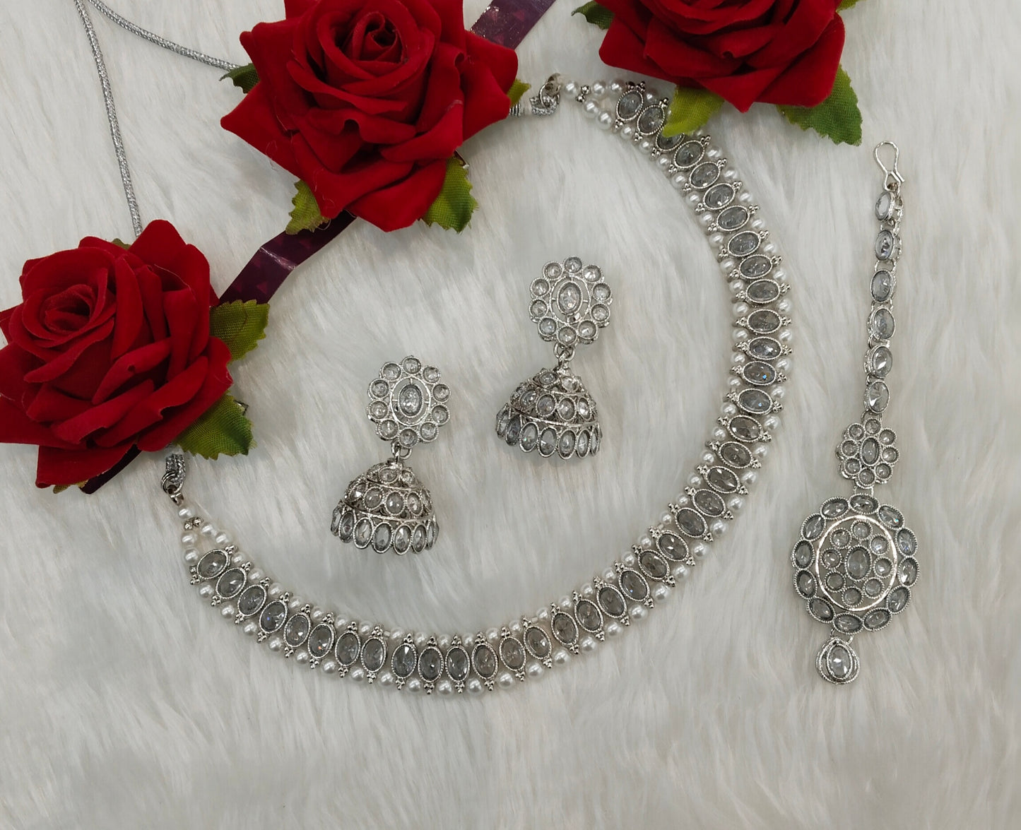 Silver White Necklace Indian Jewellery Nitish Set