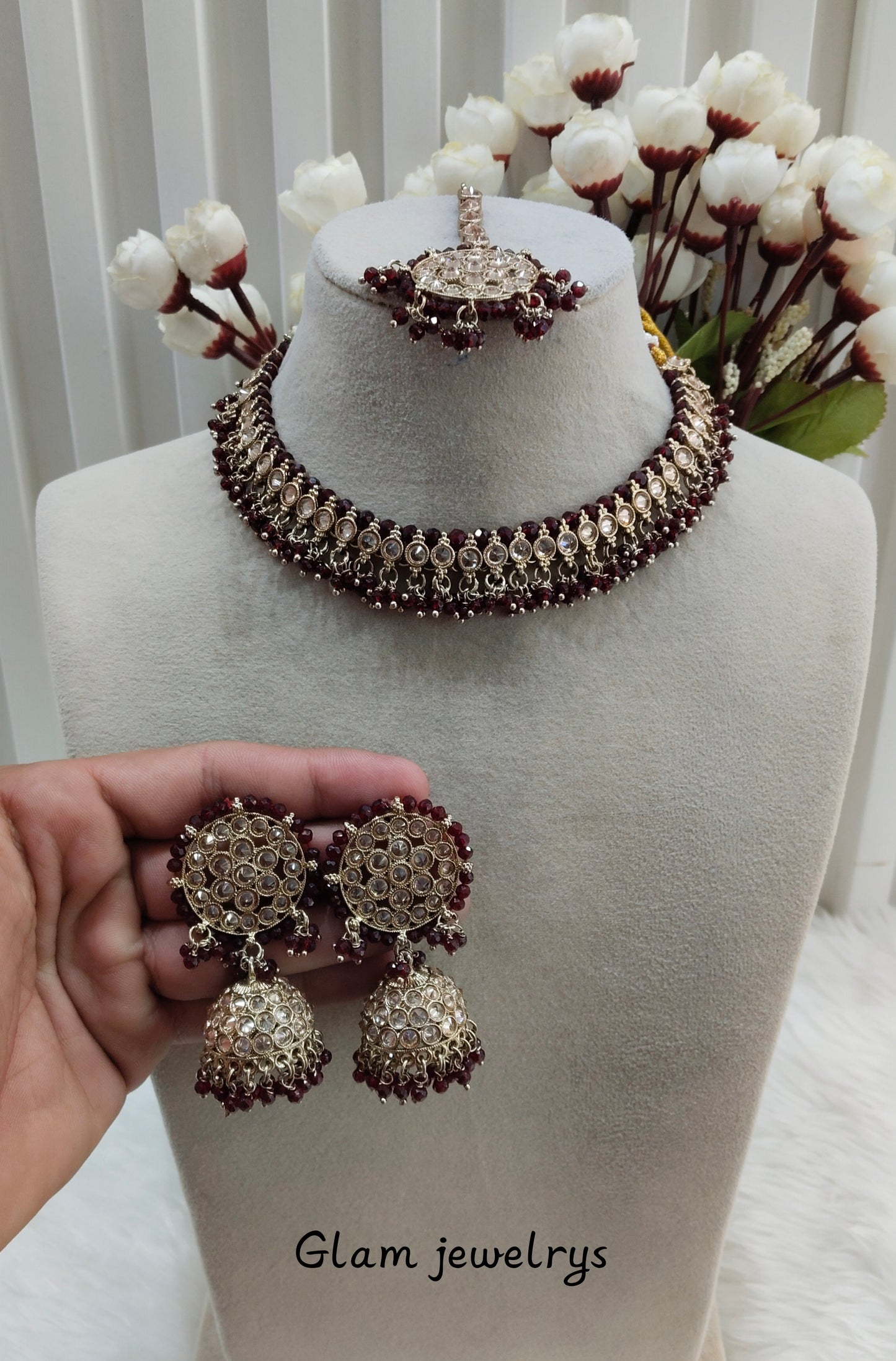 Maroon Antique Gold Necklace Indian Jewellery Naman Set