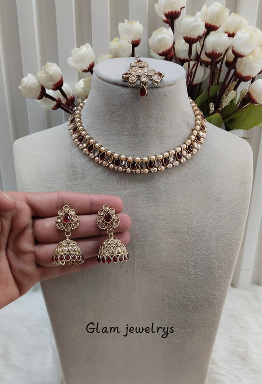 Maroon Antique Gold Necklace Indian Jewellery Nitish Set