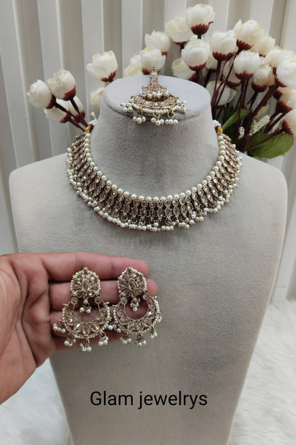 White Antique Gold Necklace Indian Jewellery Naman Set