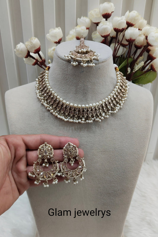 White Antique Gold Necklace Indian Jewellery Naman Set