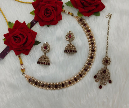 Maroon Antique Gold Necklace Indian Jewellery Nitish Set