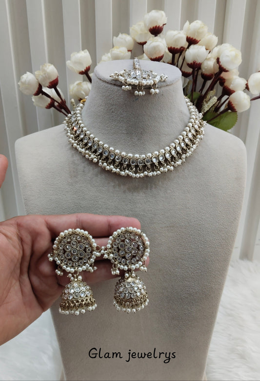 White Antique Gold Necklace Indian Jewellery Naman Set