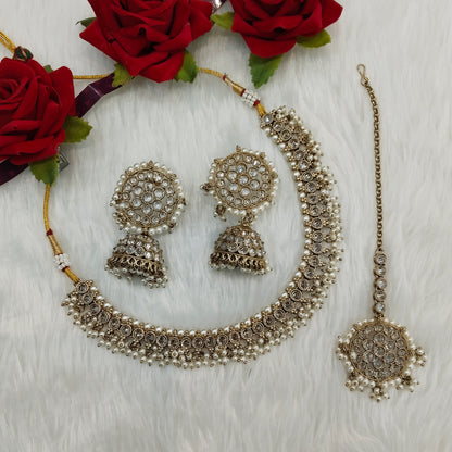 White Antique Gold Necklace Indian Jewellery Naman Set