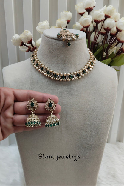 Green Antique Gold Necklace Indian Jewellery Nitish Set