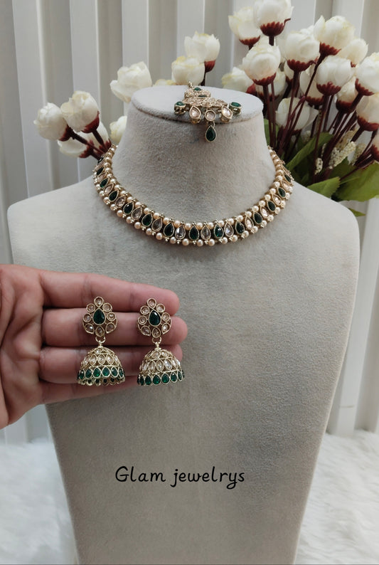 Green Antique Gold Necklace Indian Jewellery Nitish Set