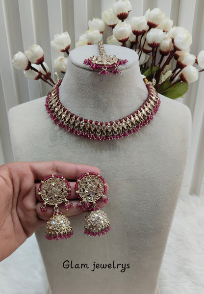 Ruby Antique Gold Necklace Indian Jewellery Naman Set