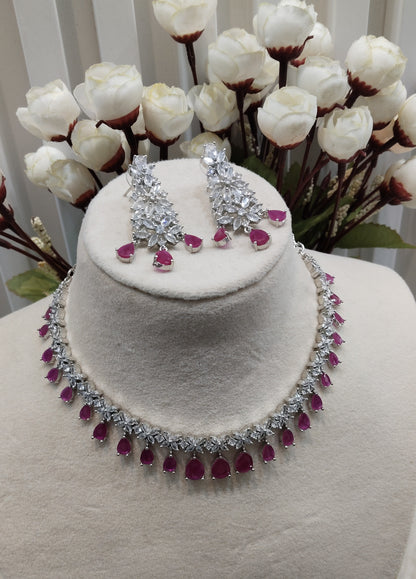 Ruby Silver CZ Necklace Indian Jewellery Marker Set