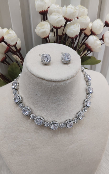 White Silver CZ Necklace Indian Jewellery Kavin Set