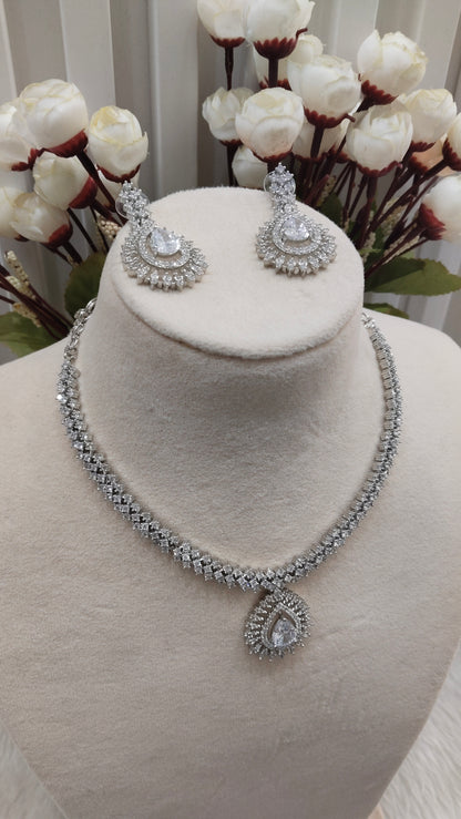 White Silver CZ Necklace Indian Jewellery Polard Set