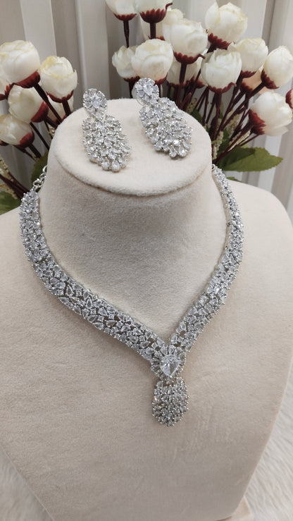 White Silver CZ Necklace Indian Jewellery Lasit Set