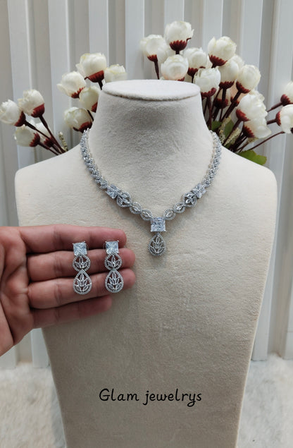 White Silver CZ Necklace Indian Jewellery Peterson Set