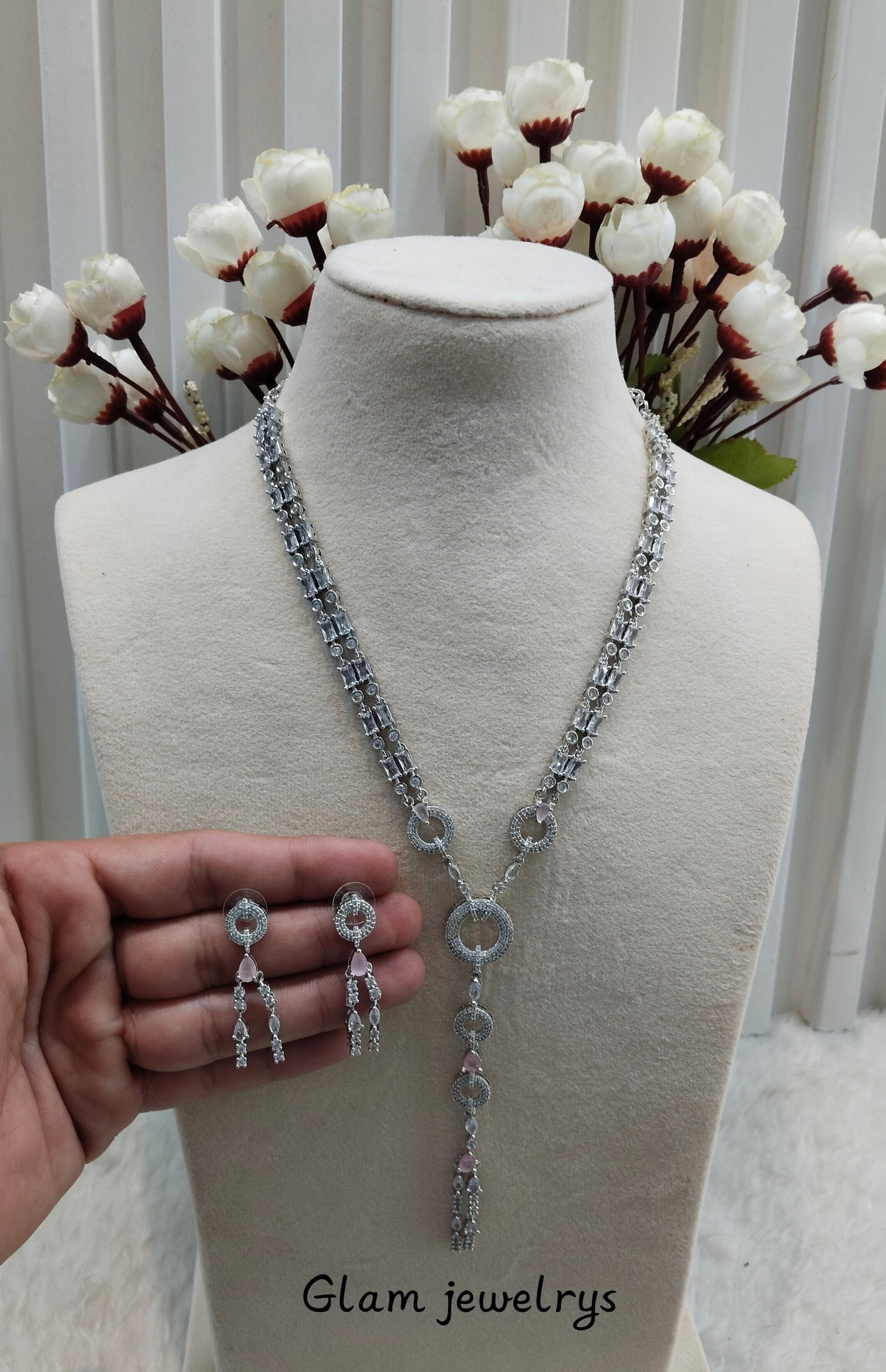 Pink Silver CZ Necklace Indian Jewellery Jaysurya Set