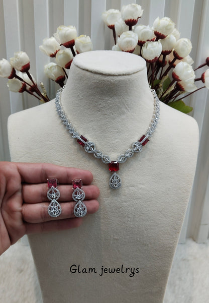 Ruby Silver CZ Necklace Indian Jewellery Peterson Set