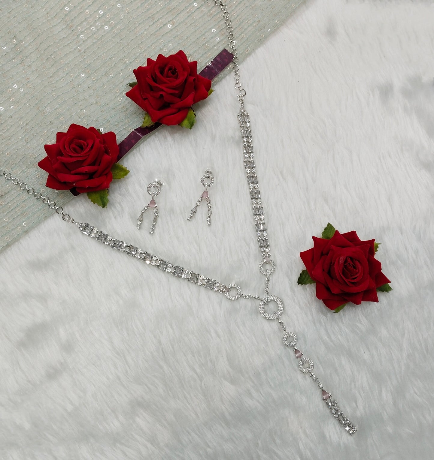 Pink Silver CZ Necklace Indian Jewellery Jaysurya Set