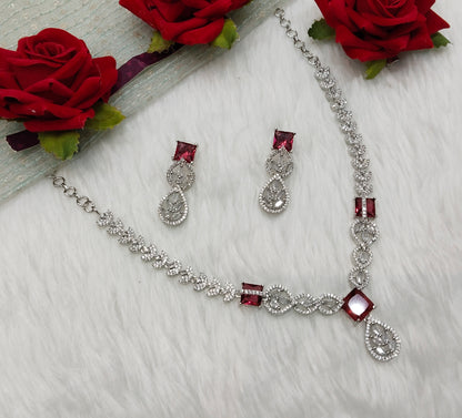 Ruby Silver CZ Necklace Indian Jewellery Peterson Set