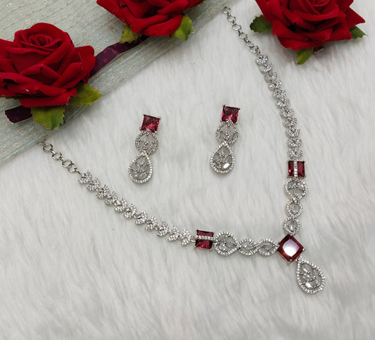 Ruby Silver CZ Necklace Indian Jewellery Peterson Set