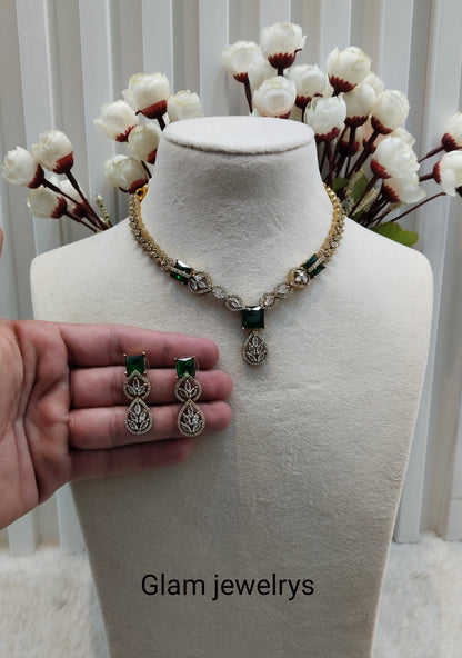 Green Antique Gold CZ Necklace Indian Jewellery Peterson Set