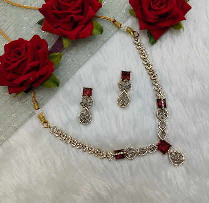 Ruby Antique Gold CZ Necklace Indian Jewellery Peterson Set