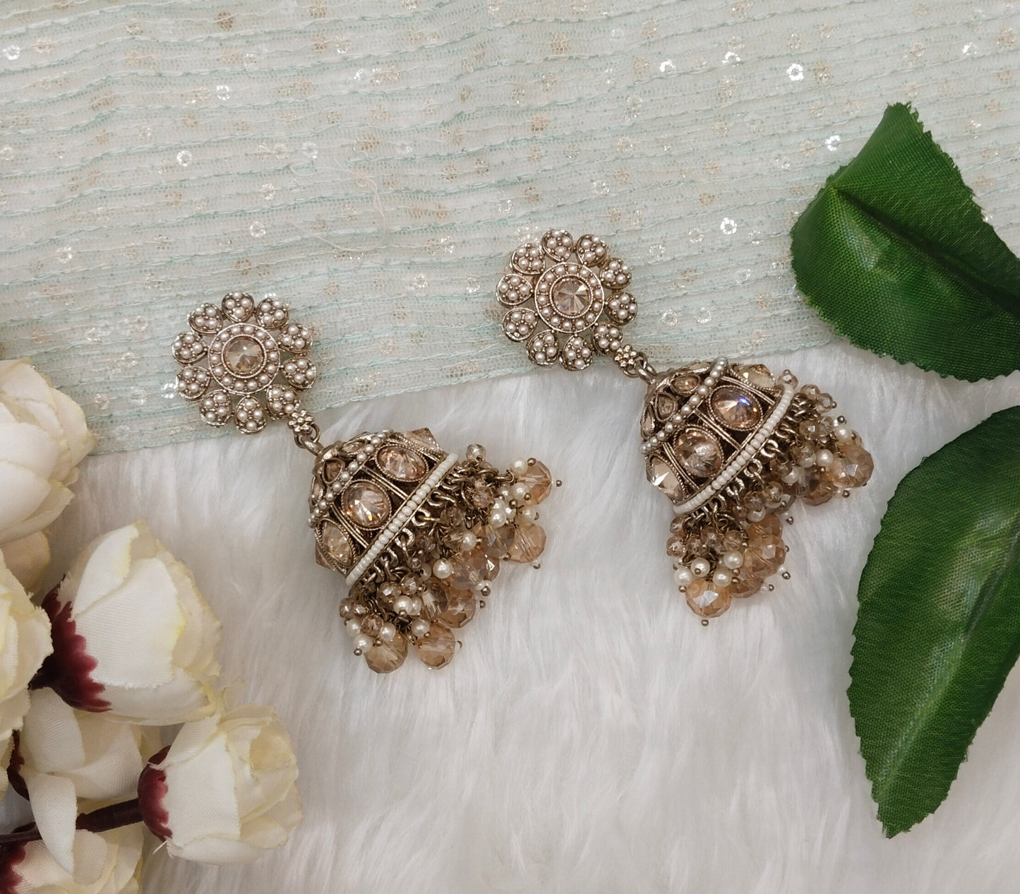 Antique Gold Jhumki Bollywood Ghatak Indian Earrings