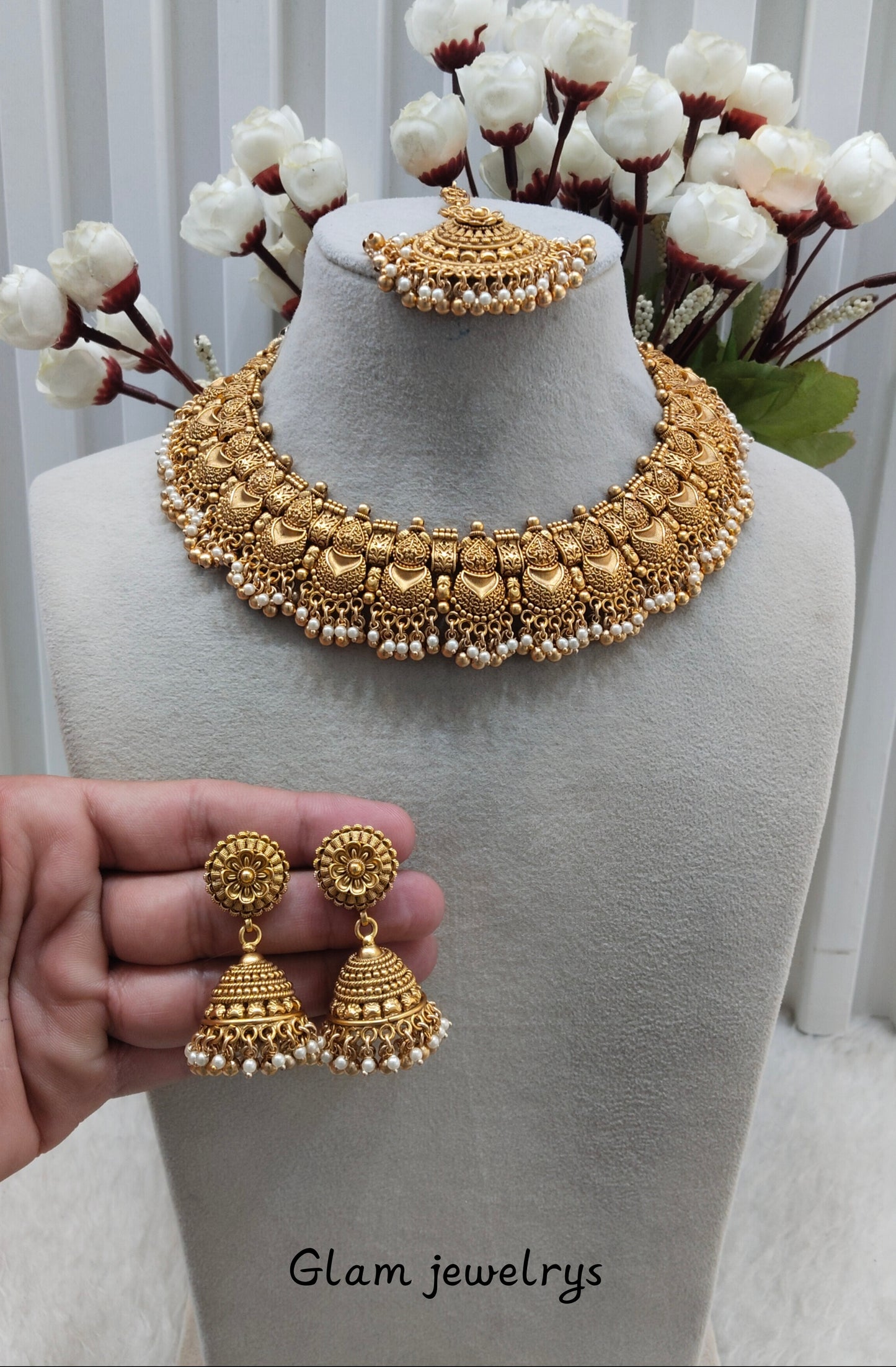 Gold Polki Necklace Indian Jewelry Selvi Set