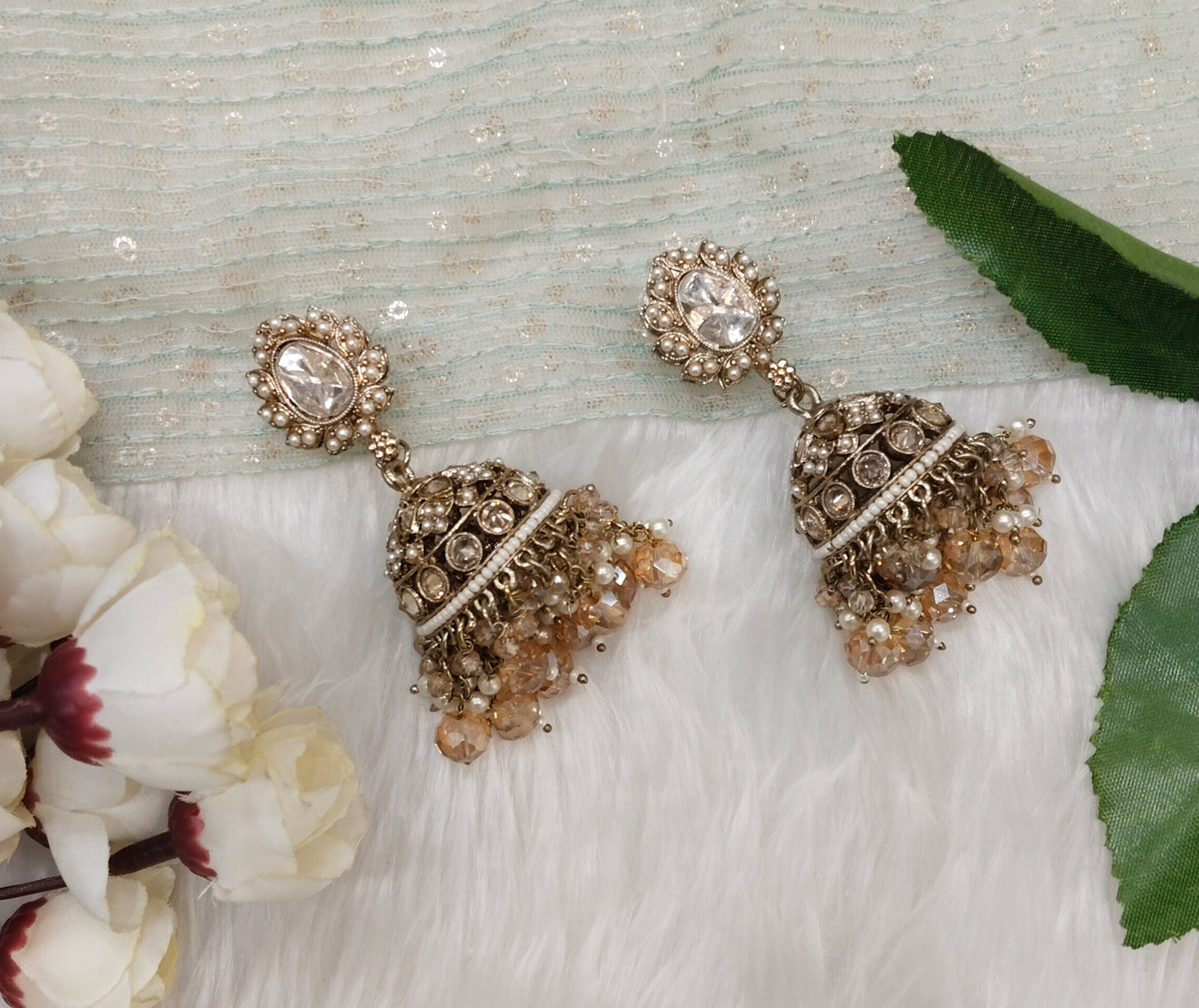 Antique Gold Jhumki Bollywood Ghatak Indian Earrings