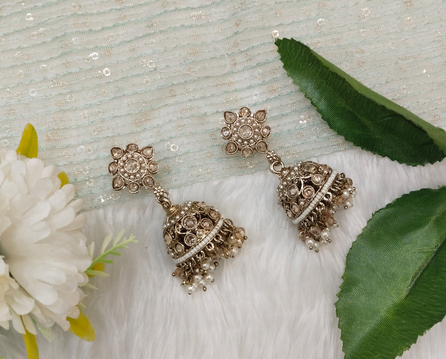 Antique Gold Jhumki Bollywood Ghatak Indian Earrings
