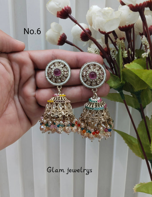 Multi Color Antique Gold Jhumki Bollywood Ghatak Indian Earrings