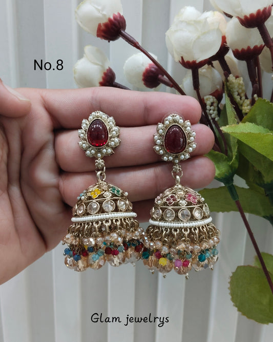 Multi Color Antique Gold Jhumki Bollywood Ghatak Indian Earrings