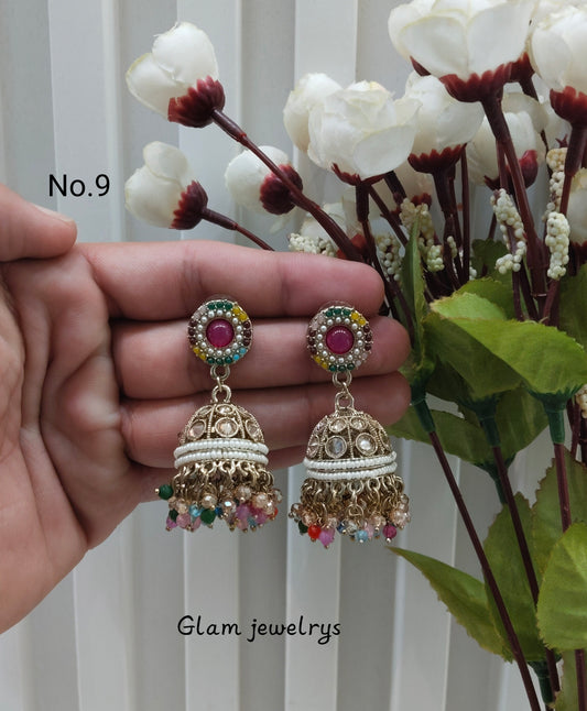 Multi Color Antique Gold Jhumki Bollywood Ghatak Indian Earrings