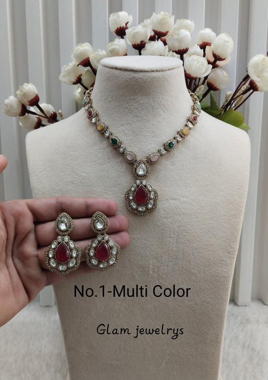 Multi Color Antique Gold Necklace Indian Jewellery Bravo Set