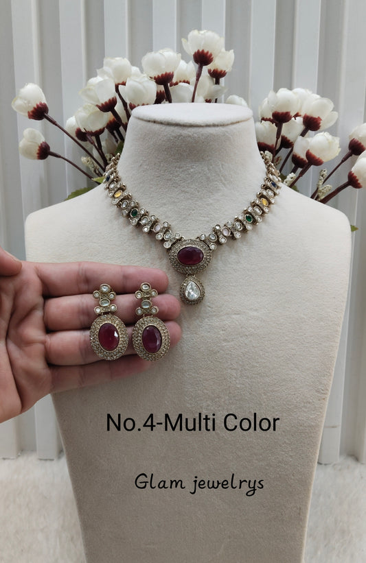 Multi Color Antique Gold Necklace Indian Jewellery Bravo Set