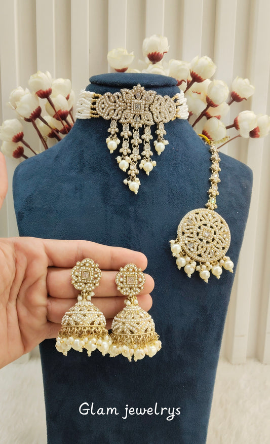 Antique Gold Choker Indian Jewellery Bablu Set