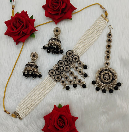 Black Antique Gold Choker Indian Jewellery Bablu Set